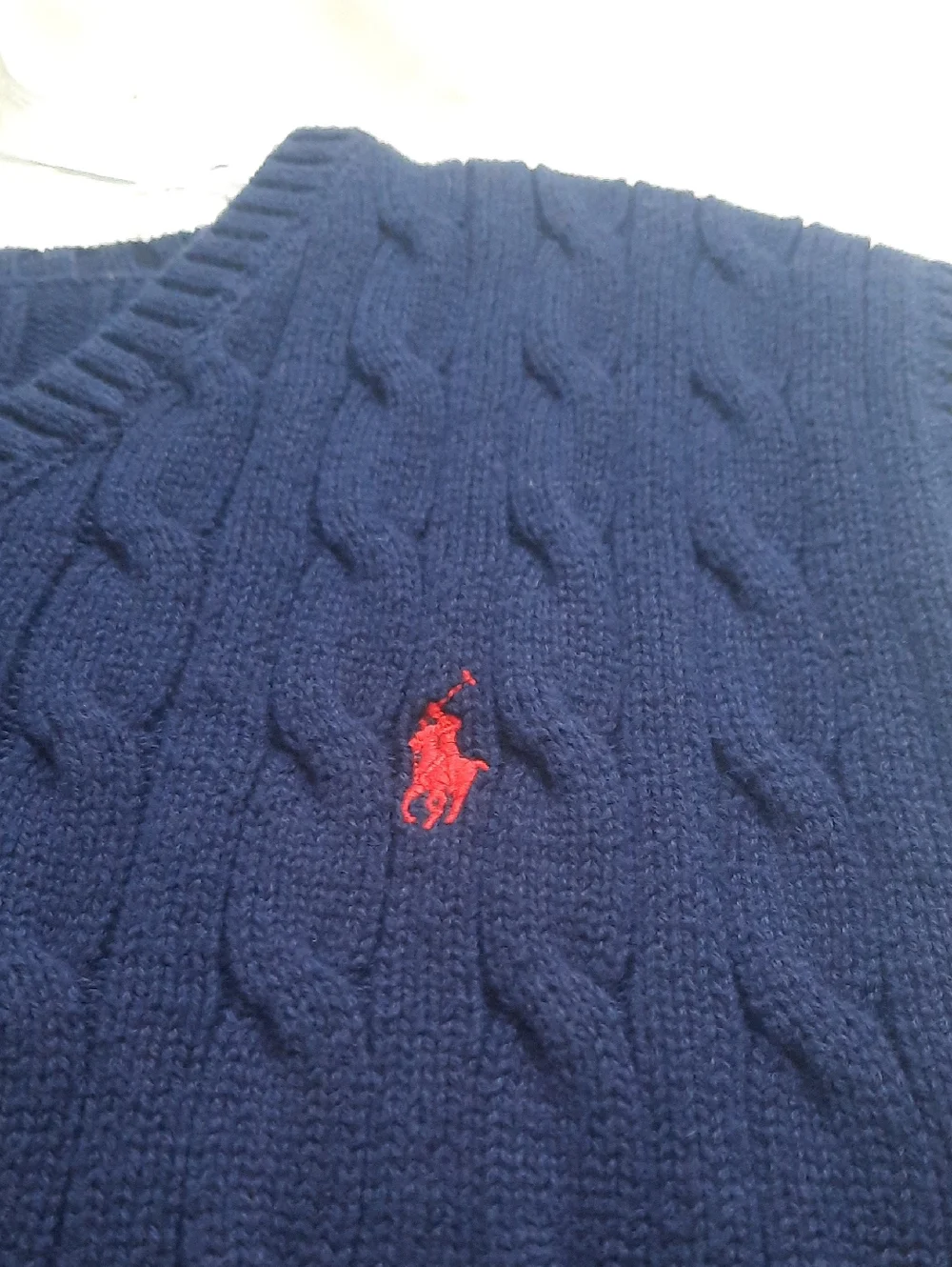 Polo V Neck Cable Knit Cotton Sweater Vest Size Large